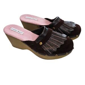 Tommy Girl Brown Suede & Leather Rubber Clogs Studded Vintage Y2K Women's 8.5